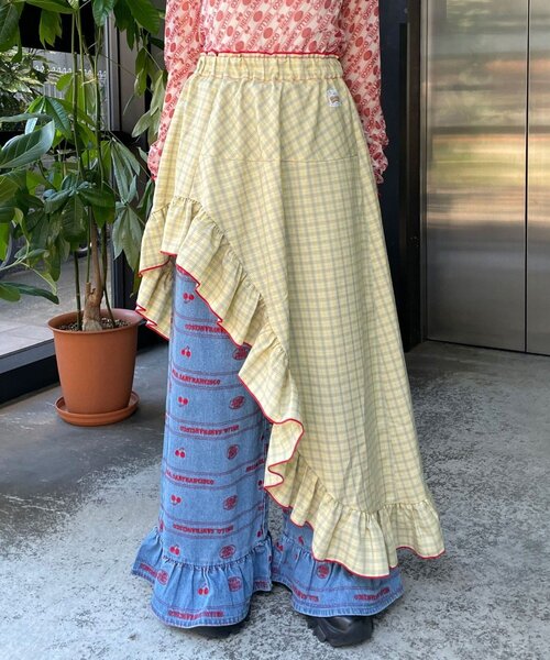 HELLO.SANFRANCISCO（ハローサンフランシスコ）の「【HELLO.SANFRANCISCO/ハローサンフランシスコ】アシメフリルチェックスカート（スカート・レディース・ブルー/グリーン/オレンジ・ONE SIZE）」の2枚目の写真