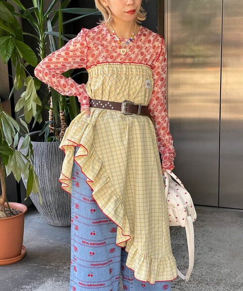 HELLO.SANFRANCISCO（ハローサンフランシスコ）の「【HELLO.SANFRANCISCO/ハローサンフランシスコ】アシメフリルチェックスカート（スカート・レディース・ブルー/グリーン/オレンジ・ONE SIZE）」の6枚目の写真