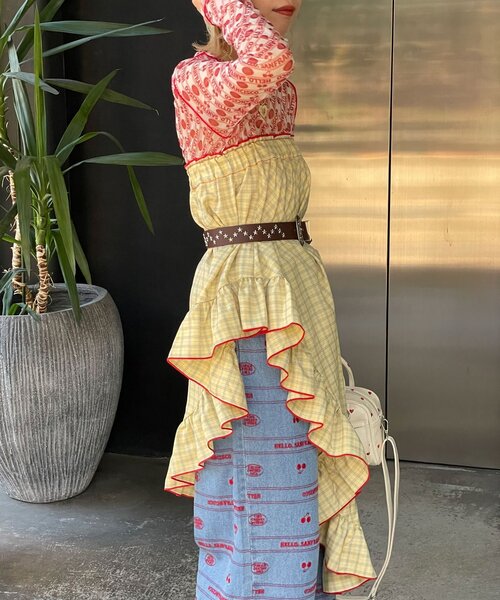 HELLO.SANFRANCISCO（ハローサンフランシスコ）の「【HELLO.SANFRANCISCO/ハローサンフランシスコ】アシメフリルチェックスカート（スカート・レディース・ブルー/グリーン/オレンジ・ONE SIZE）」の7枚目の写真