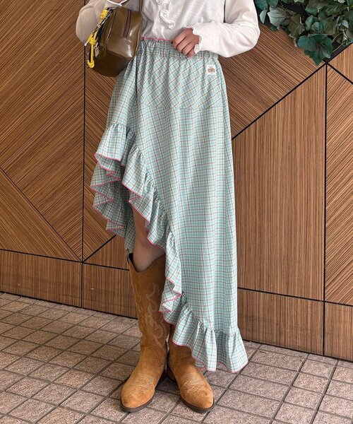 HELLO.SANFRANCISCO（ハローサンフランシスコ）の「【HELLO.SANFRANCISCO/ハローサンフランシスコ】アシメフリルチェックスカート（スカート・レディース・ブルー/グリーン/オレンジ・ONE SIZE）」の16枚目の写真