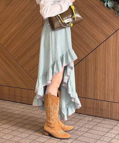 HELLO.SANFRANCISCO（ハローサンフランシスコ）の「【HELLO.SANFRANCISCO/ハローサンフランシスコ】アシメフリルチェックスカート（スカート・レディース・ブルー/グリーン/オレンジ・ONE SIZE）」の18枚目の写真