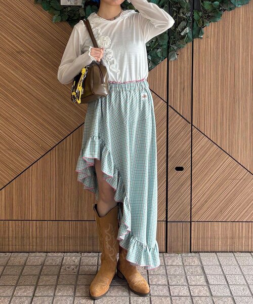 HELLO.SANFRANCISCO（ハローサンフランシスコ）の「【HELLO.SANFRANCISCO/ハローサンフランシスコ】アシメフリルチェックスカート（スカート・レディース・ブルー/グリーン/オレンジ・ONE SIZE）」の21枚目の写真