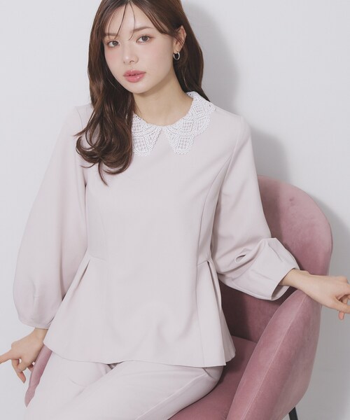 index（インデックス）の「レース衿ペプラムブラウス【洗濯機OK/ストレッチ】（シャツ/ブラウス・レディース・ブラック/ナチュラル・36/42/40/38）」の2枚目の写真