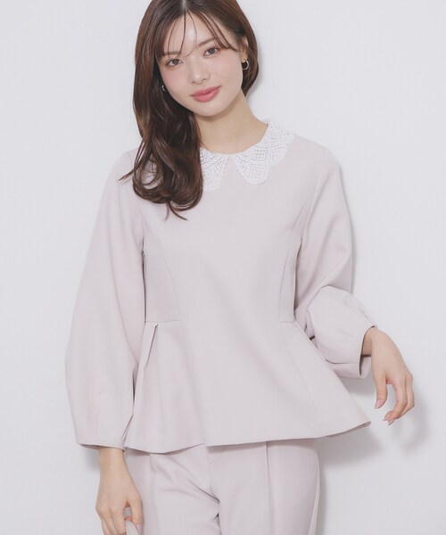 index（インデックス）の「レース衿ペプラムブラウス【洗濯機OK/ストレッチ】（シャツ/ブラウス・レディース・ブラック/ナチュラル・36/42/40/38）」の4枚目の写真