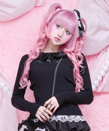 AVENCHUMU（アバンチュウム）の「Satin blouse ribbon  jewele knit tops（ニット/セーター）」