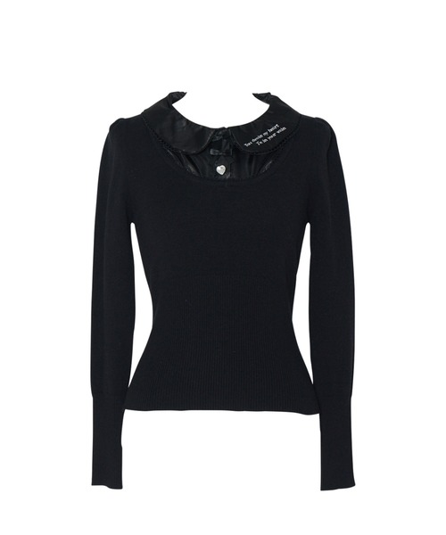 AVENCHUMU(アバンチュウム)の「Satin blouse ribbon jewele knit tops(ニット/セーター・レディース・ブラック×ピンク/ピンク/ブラック・FREE)」の1枚目の写真