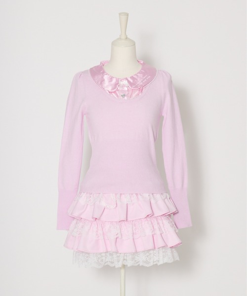 AVENCHUMU(アバンチュウム)の「Satin blouse ribbon jewele knit tops(ニット/セーター・レディース・ブラック×ピンク/ピンク/ブラック・FREE)」の18枚目の写真