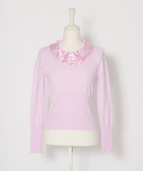 AVENCHUMU(アバンチュウム)の「Satin blouse ribbon jewele knit tops(ニット/セーター・レディース・ブラック×ピンク/ピンク/ブラック・FREE)」の14枚目の写真