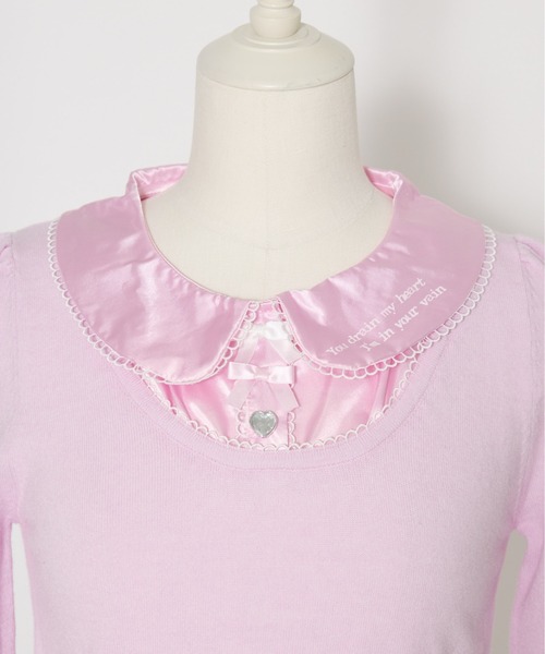 AVENCHUMU(アバンチュウム)の「Satin blouse ribbon jewele knit tops(ニット/セーター・レディース・ブラック×ピンク/ピンク/ブラック・FREE)」の15枚目の写真