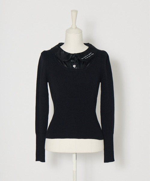 AVENCHUMU(アバンチュウム)の「Satin blouse ribbon jewele knit tops(ニット/セーター・レディース・ブラック×ピンク/ピンク/ブラック・FREE)」の16枚目の写真