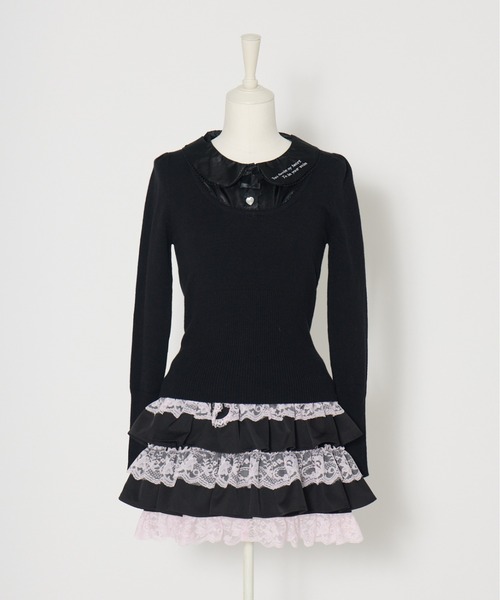 AVENCHUMU(アバンチュウム)の「Satin blouse ribbon jewele knit tops(ニット/セーター・レディース・ブラック×ピンク/ピンク/ブラック・FREE)」の20枚目の写真