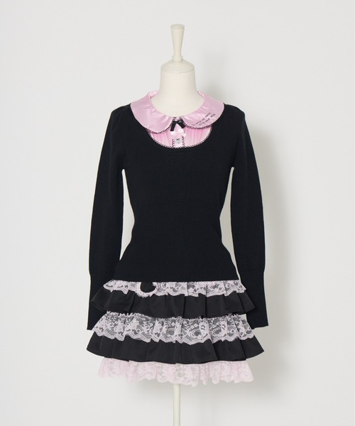 AVENCHUMU(アバンチュウム)の「Satin blouse ribbon jewele knit tops(ニット/セーター・レディース・ブラック×ピンク/ピンク/ブラック・FREE)」の19枚目の写真