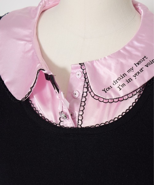 AVENCHUMU(アバンチュウム)の「Satin blouse ribbon jewele knit tops(ニット/セーター・レディース・ブラック×ピンク/ピンク/ブラック・FREE)」の13枚目の写真