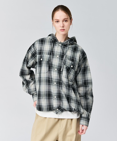 セール】OMBRE CHECK SHIRT HOODIE / オンブレチェックシャツフーディ