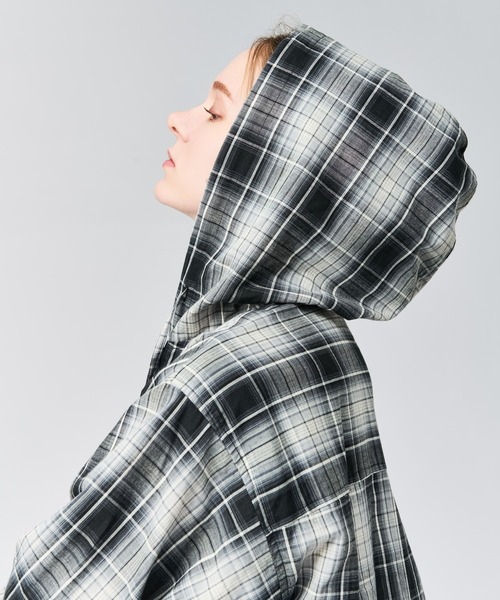 セール】OMBRE CHECK SHIRT HOODIE / オンブレチェックシャツフーディ