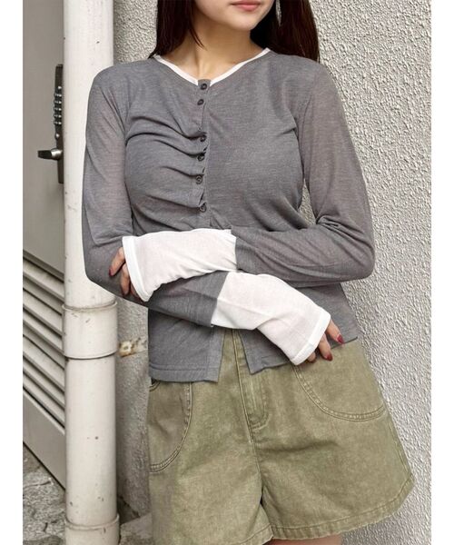 MURUA（ムルーア）の「ウェーブバイカラーカーデトップス（カーディガン/ボレロ・レディース・ブラック/ブルー/グレー・FREE）」の2枚目の写真