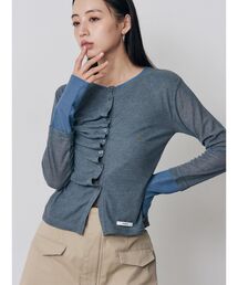 MURUA（ムルーア）の「ウェーブバイカラーカーデトップス（カーディガン/ボレロ）」