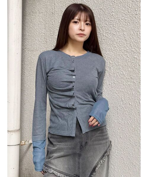 MURUA（ムルーア）の「ウェーブバイカラーカーデトップス（カーディガン/ボレロ・レディース・ブラック/ブルー/グレー・FREE）」の12枚目の写真