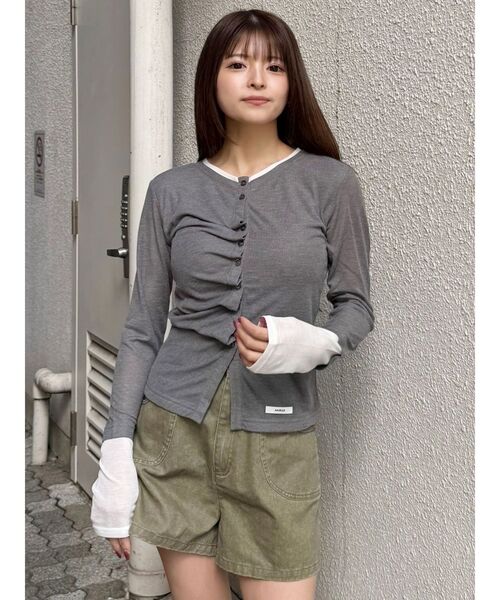 MURUA（ムルーア）の「ウェーブバイカラーカーデトップス（カーディガン/ボレロ・レディース・ブラック/ブルー/グレー・FREE）」の14枚目の写真