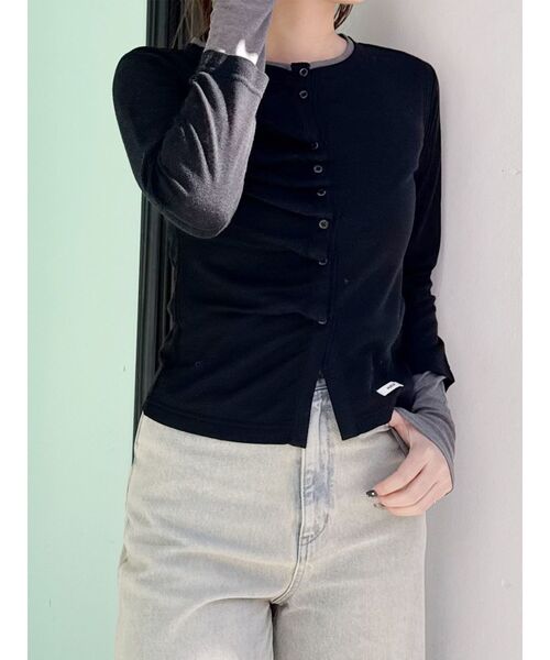 MURUA（ムルーア）の「ウェーブバイカラーカーデトップス（カーディガン/ボレロ・レディース・ブラック/ブルー/グレー・FREE）」の19枚目の写真