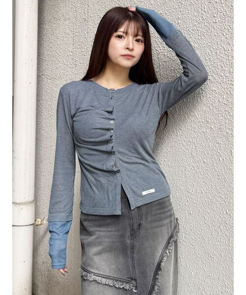 MURUA（ムルーア）の「ウェーブバイカラーカーデトップス（カーディガン/ボレロ・レディース・ブラック/ブルー/グレー・FREE）」の6枚目の写真