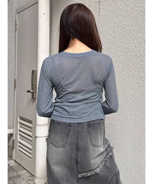 MURUA（ムルーア）の「ウェーブバイカラーカーデトップス（カーディガン/ボレロ・レディース・ブラック/ブルー/グレー・FREE）」の7枚目の写真