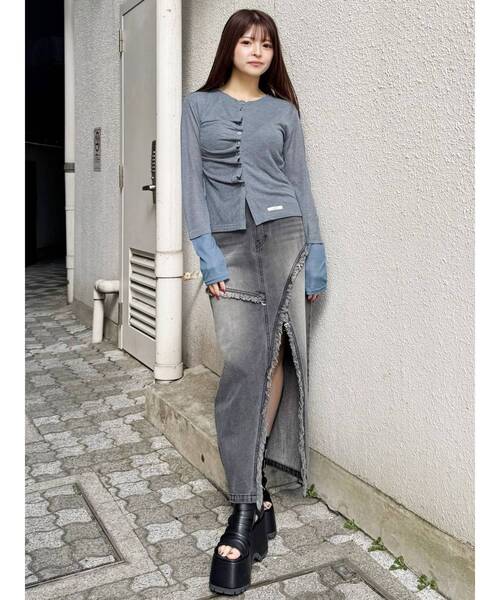 MURUA（ムルーア）の「ウェーブバイカラーカーデトップス（カーディガン/ボレロ・レディース・ブラック/ブルー/グレー・FREE）」の8枚目の写真