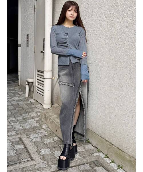 MURUA（ムルーア）の「ウェーブバイカラーカーデトップス（カーディガン/ボレロ・レディース・ブラック/ブルー/グレー・FREE）」の9枚目の写真