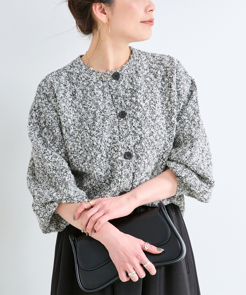 B.C STOCK（ベーセーストック）の「手洗い可 / ミックスヤーンニット（カーディガン/ボレロ・レディース・レッド/ブルー/ブラック・FREE）」の2枚目の写真