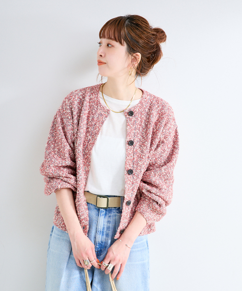 B.C STOCK（ベーセーストック）の「手洗い可 / ミックスヤーンニット（カーディガン/ボレロ・レディース・レッド/ブルー/ブラック・FREE）」の4枚目の写真