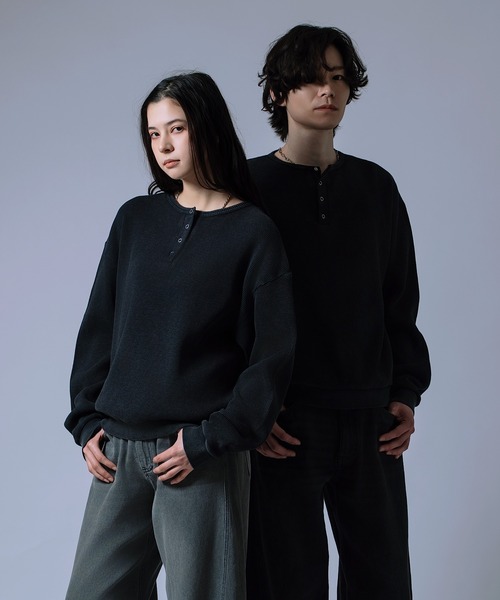 improves(インプローブス)の「【Unisex】ワッフル ヘンリーネック ロンT(Tシャツ/カットソー・メンズ・ブラック/ライトグレー/ブラック系・FREE/LARGE/MEDIUM)」の3枚目の写真