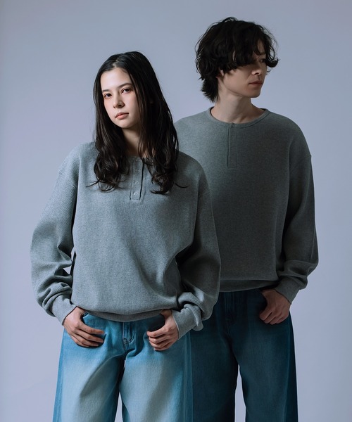 improves(インプローブス)の「【Unisex】ワッフル ヘンリーネック ロンT(Tシャツ/カットソー・メンズ・ブラック/ライトグレー/ブラック系・FREE/LARGE/MEDIUM)」の1枚目の写真