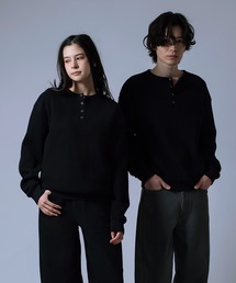 【Unisex】ワッフル ヘンリーネック ロンT