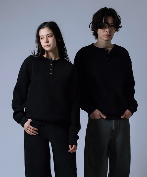 improves(インプローブス)の「【Unisex】ワッフル ヘンリーネック ロンT(Tシャツ/カットソー・メンズ・ブラック/ライトグレー/ブラック系・FREE/LARGE/MEDIUM)」の2枚目の写真