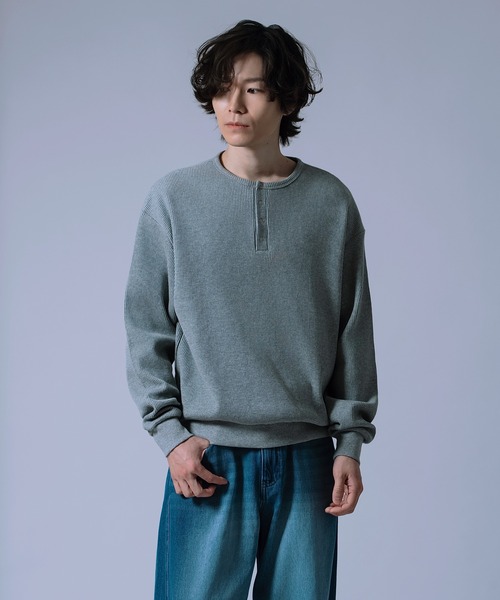 improves(インプローブス)の「【Unisex】ワッフル ヘンリーネック ロンT(Tシャツ/カットソー・メンズ・ブラック/ライトグレー/ブラック系・FREE/LARGE/MEDIUM)」の4枚目の写真