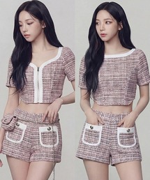 DURAS（デュラス）の「フロントジップツイードトップ（Tシャツ/カットソー）」