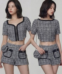 DURAS（デュラス）の「フロントジップツイードトップ（Tシャツ/カットソー）」