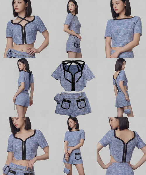 DURAS（デュラス）の「フロントジップツイードトップ（Tシャツ/カットソー・レディース・ライム/ブラック/ブルー/ピンク・ONE SIZE）」の6枚目の写真