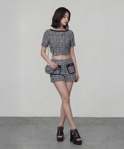 DURAS（デュラス）の「フロントジップツイードトップ（Tシャツ/カットソー・レディース・ライム/ブラック/ブルー/ピンク・ONE SIZE）」の9枚目の写真