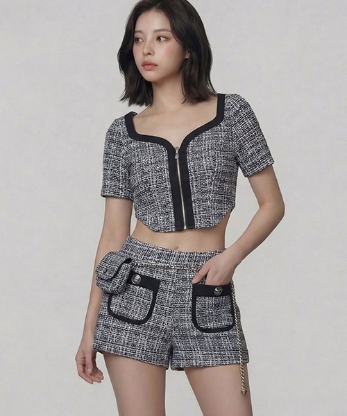 DURAS（デュラス）の「フロントジップツイードトップ（Tシャツ/カットソー・レディース・ライム/ブラック/ブルー/ピンク・ONE SIZE）」の21枚目の写真
