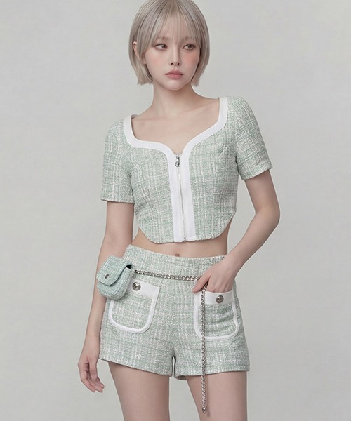 DURAS（デュラス）の「フロントジップツイードトップ（Tシャツ/カットソー・レディース・ライム/ブラック/ブルー/ピンク・ONE SIZE）」の22枚目の写真
