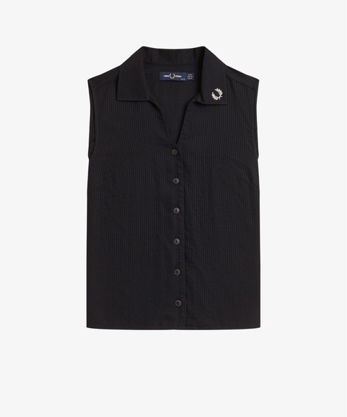FRED PERRY(フレッドペリー)の「Sheer Stripe Sleeveless Shirt/シアーストライプノースリーブシャツ(シャツ/ブラウス・レディース・ブラック・10/8)」の7枚目の写真