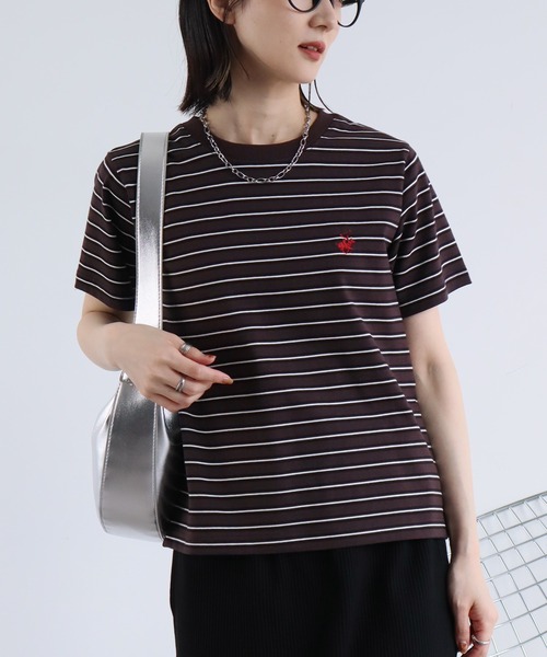 BEVERLY HILLS POLO CLUB（ビバリーヒルズポロクラブ）の「【Bevery Hills Polo Club/ビバリーヒルズポロクラブ】ワンポイント刺繍 コンパクトTシャツ（Tシャツ/カットソー・レディース・アイボリー/ブラウン/オレンジ/スミクロ/ネイビー/ホワイト・M）」の4枚目の写真