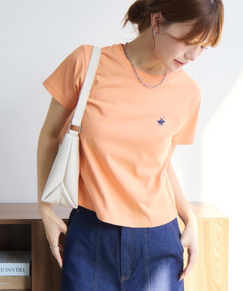 BEVERLY HILLS POLO CLUB（ビバリーヒルズポロクラブ）の「【Bevery Hills Polo Club/ビバリーヒルズポロクラブ】ワンポイント刺繍 コンパクトTシャツ（Tシャツ/カットソー・レディース・アイボリー/ブラウン/オレンジ/スミクロ/ネイビー/ホワイト・M）」の6枚目の写真