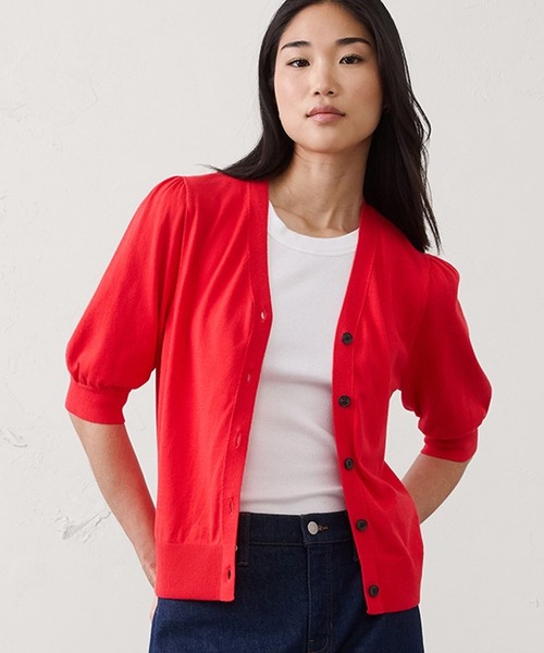 BANANA REPUBLIC FACTORY STORE(バナナリパブリック ファクトリーストア)の「BANANA REPUBLIC FACTORY STORE 日本限定 パフスリーブ Vネック カーディガン(カーディガン/ボレロ・レディース・ネイビー/ホワイト/ブラック/ブルー系その他/ブラウン/レッド・XS/L/S/M)」の1枚目の写真