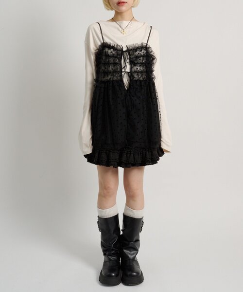 w closet（ダブルクローゼット）の「ドットチュールキャミ（シャツ/ブラウス・レディース・オフホワイト/ブラック・FREE）」の2枚目の写真