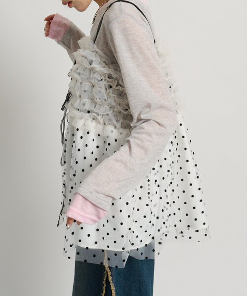 w closet（ダブルクローゼット）の「ドットチュールキャミ（シャツ/ブラウス・レディース・オフホワイト/ブラック・FREE）」の4枚目の写真