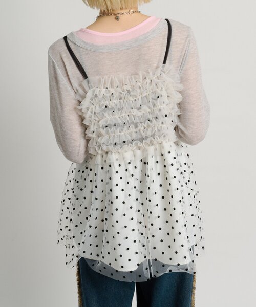 w closet（ダブルクローゼット）の「ドットチュールキャミ（シャツ/ブラウス・レディース・オフホワイト/ブラック・FREE）」の5枚目の写真