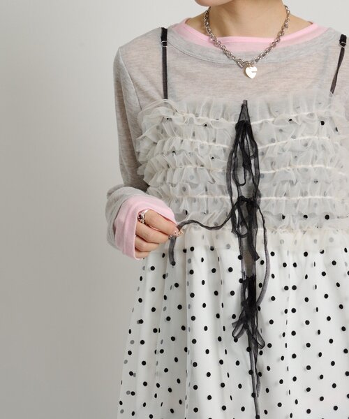 w closet（ダブルクローゼット）の「ドットチュールキャミ（シャツ/ブラウス・レディース・オフホワイト/ブラック・FREE）」の8枚目の写真