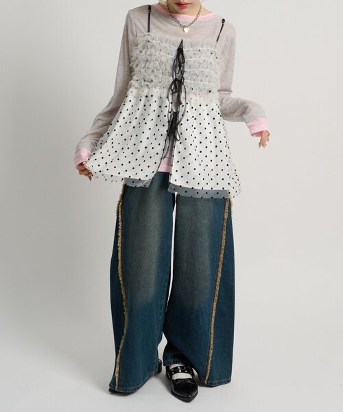 w closet（ダブルクローゼット）の「ドットチュールキャミ（シャツ/ブラウス・レディース・オフホワイト/ブラック・FREE）」の9枚目の写真